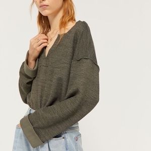 Urban Outfitters Jax Inside Out Notch Striped Oversized Sweater Cropped